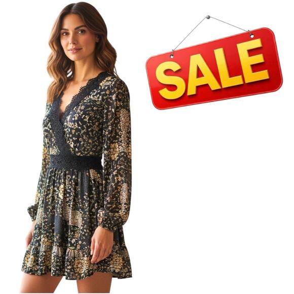 Cupshe Dresses & Skirts - 72. CUPSHE | Floral Long Sleeve Dress Sheer Lace Cutout Elastic Cuff & Waist